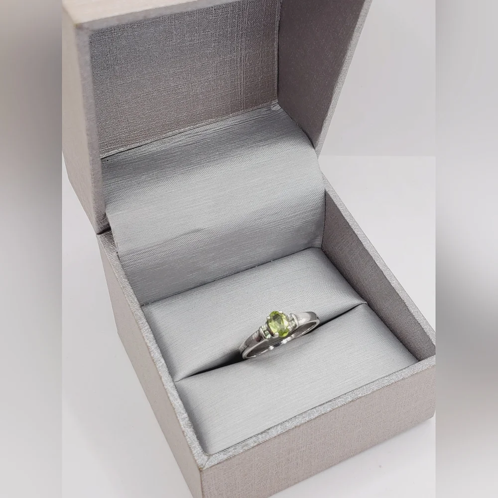 Genuine Green Oval Peridot 925 Sterling Silver Dainty Stackable Ring